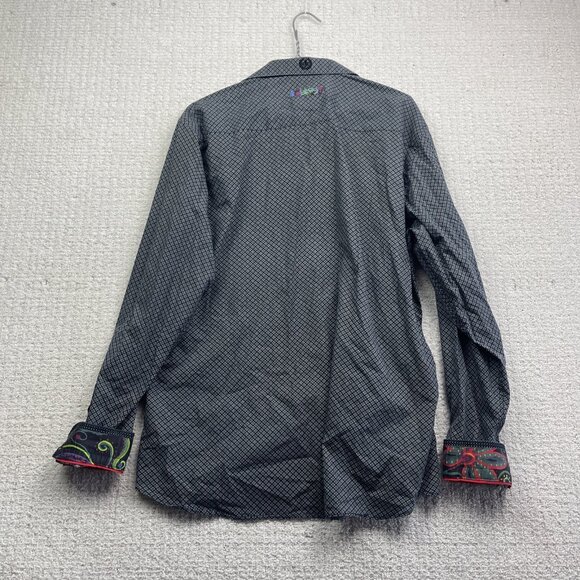 Au Noir Black w/ Psychedelic Mandala Flip Cuff Button-up dress shirt Men Size 5 - Picture 10 of 13